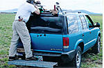 The setup I use for shooting ground squirrels. The heaviest bench rest around (5000 lbs.), but still very mobile!